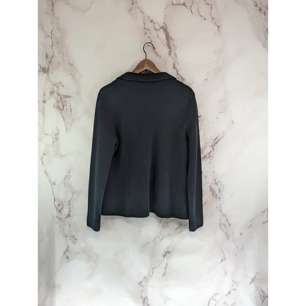 Talbots Sweater Blazer Womens Large 12 14 Black 1 Button Stretch Jacket Zip Knit